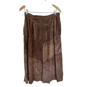 Vtg Brown Suede Patchwork Maxi Skirt Womens Grape Medium 10 Pockets Western 70s